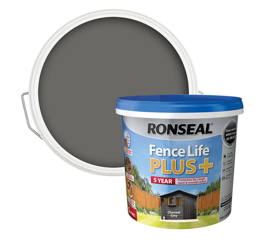 Ronseal Fence Life Plus Charcoal grey Matt Exterior Wood paint, 5L Tub (R345)