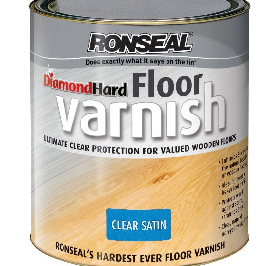 Ronseal Diamond Hard Floor Varnish Clear Satin Wood Floor Varnish, 2.5L (S726) (E*)