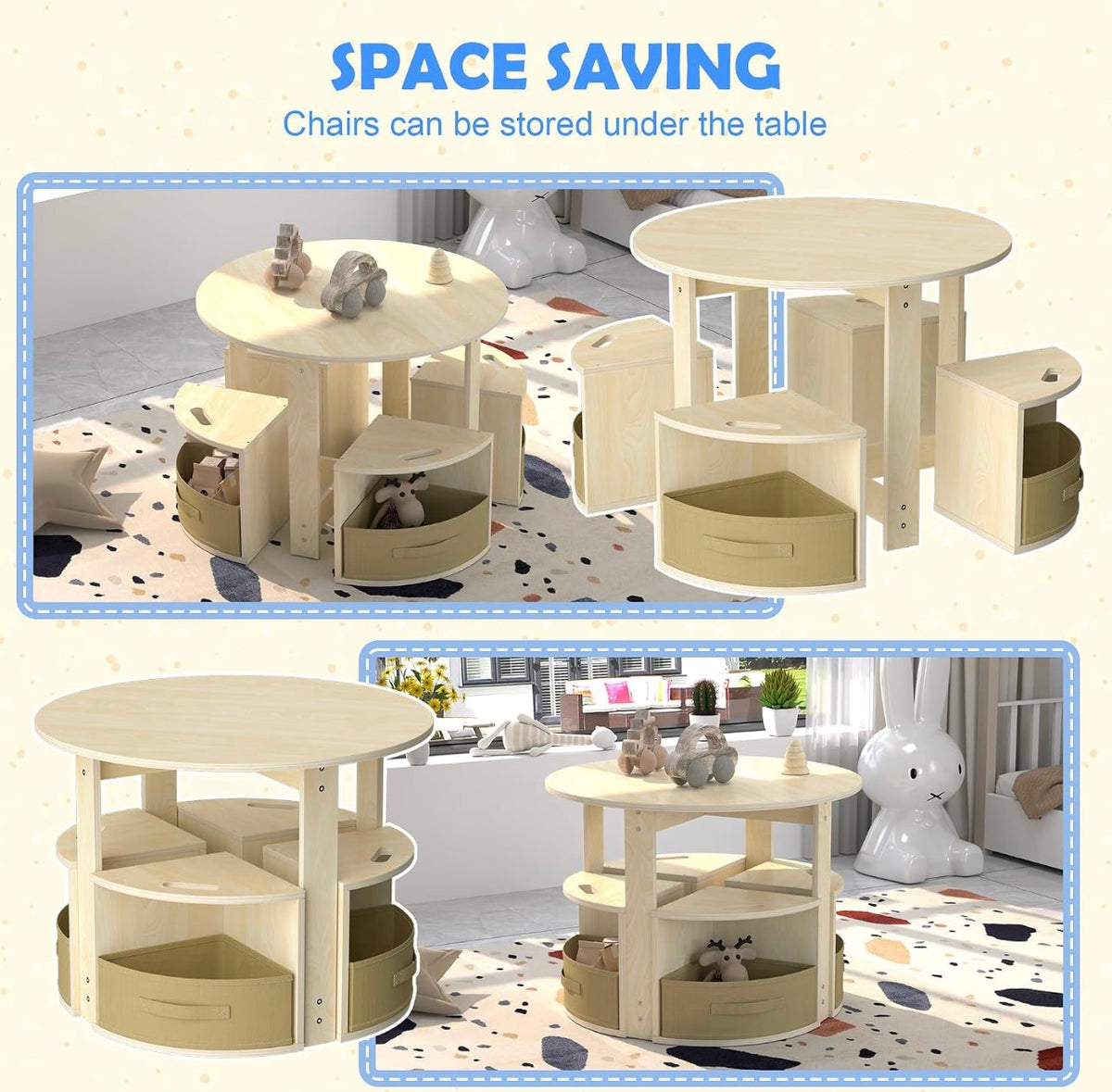Puecrof Children's Table with 3 Stools & Storage Space - Round NEW BOXED