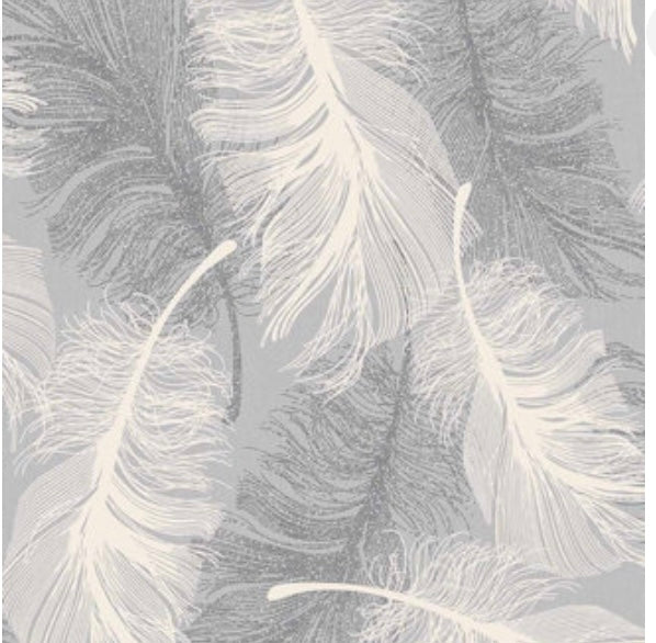 Coloroll Feather Silver Glitter Grey & White Wallpaper M0923 (S741) (F*)