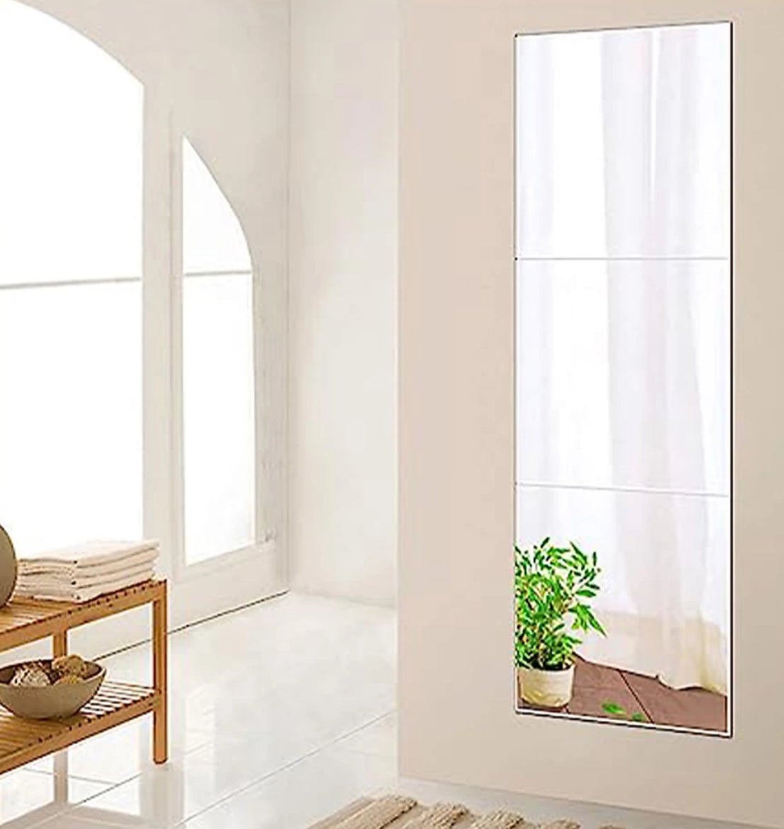 Set of 3 Clear Square Frameless Wall Mirror Tiles 400 x 400 mm (R359)(R2)