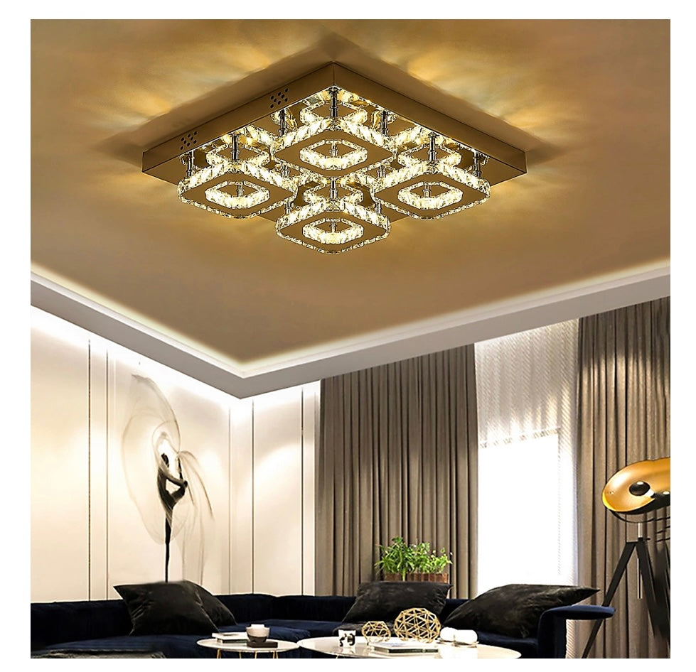 Square Large Glamourous Crystal Chrome effect LED Ceiling Light Fixture 42x42 cm (S662)