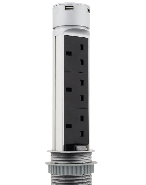 Otio 13A Silver effect Plastic Inset desktop socket with USB (S733)