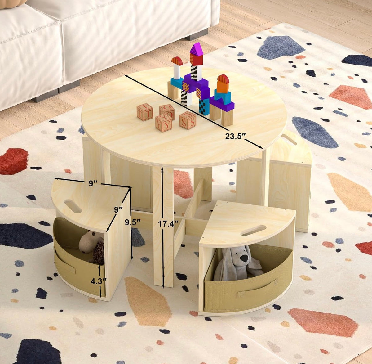 Puecrof Children's Table with 3 Stools & Storage Space - Round NEW BOXED