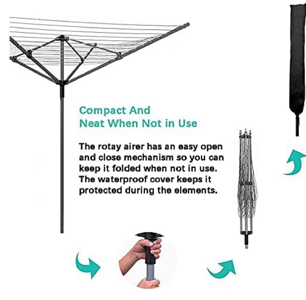 Abaseen 40m Grey Rotary Washing Lines Heavy Duty Folding 4 Arm Garden Clothes Airer Dryer Comes with Cover & Metal Ground Spike (R367)