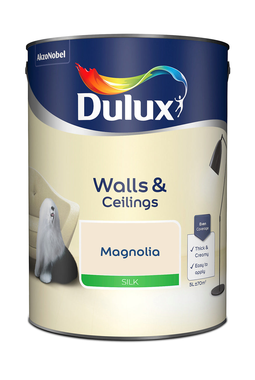 Dulux Walls & ceilings Magnolia Silk Emulsion paint, 5L (R390) (C*)
