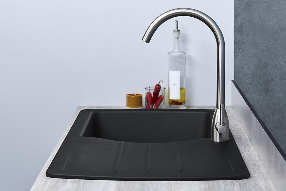 Liquida ZEN100BL 1.0 Bowl BIO Composite Reversible Black Kitchen Sink With Waste (R318)