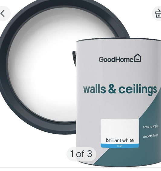 GoodHome Walls & Ceilings Brilliant white Vinyl matt Emulsion paint, 5L (S549)