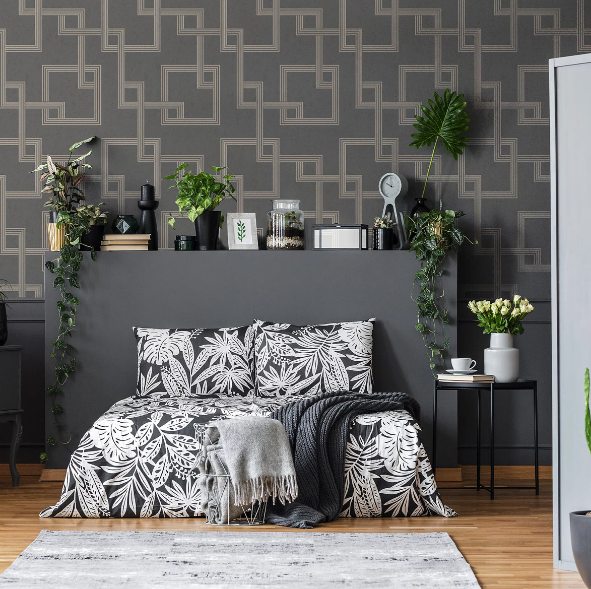 GoodHome Amfi Grey Metallic effect Geometric Textured Wallpaper R238 (G*)