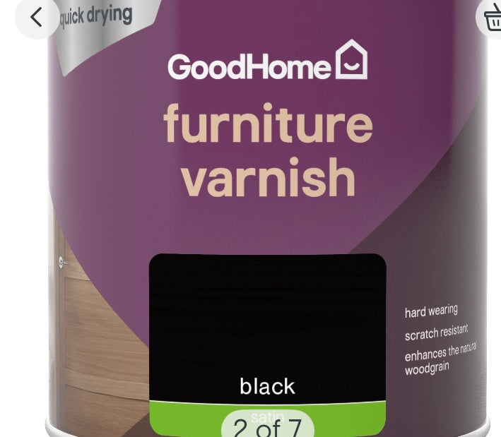 GoodHome Black Satin Multi-surface Furniture Wood varnish, 250ml (S588) (A*)