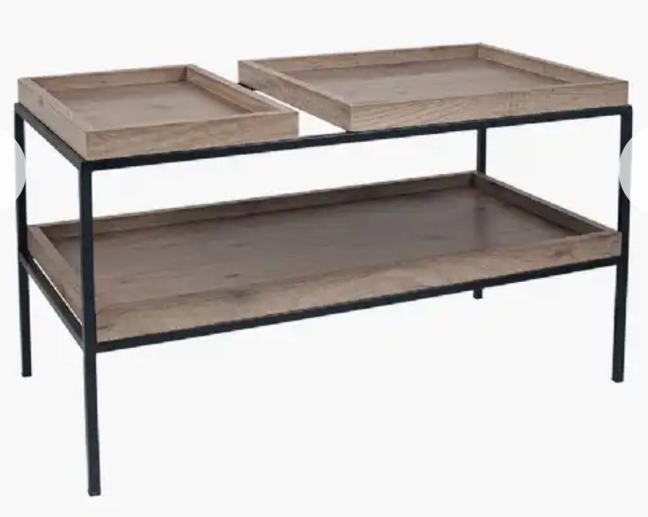 Black Metal Wooden Tray Top Coffee Table (R242)