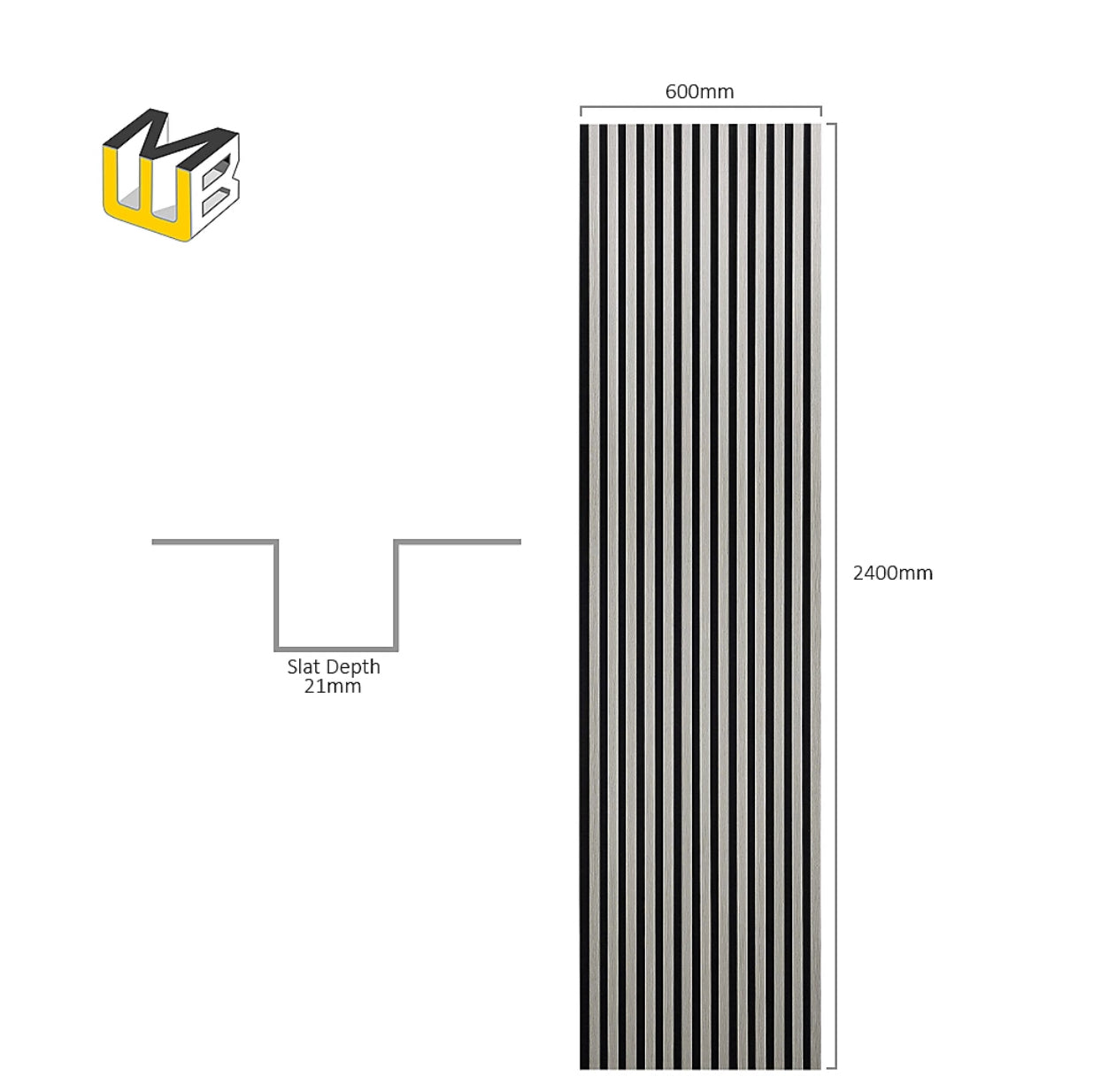 Acoustic Decorative Timber Slat Wall Panel - Light Oak Grey - 2400mm x 600mm (R295)