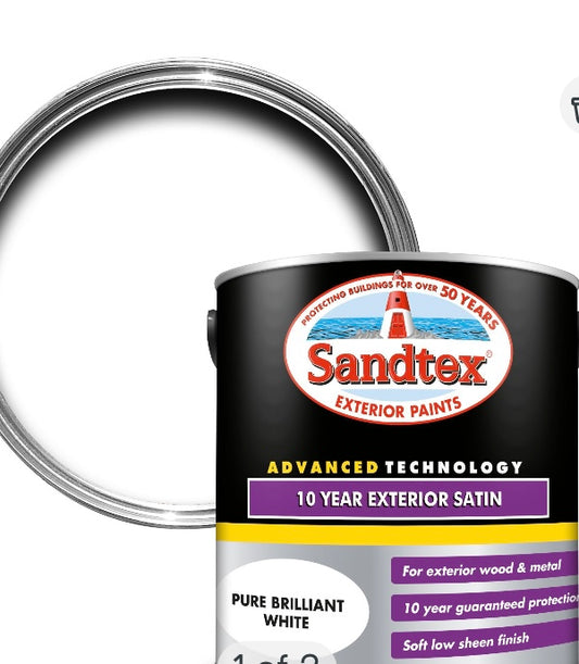 Sandtex White Satinwood Exterior Metal & wood paint, 2.5L (S729) (D*)