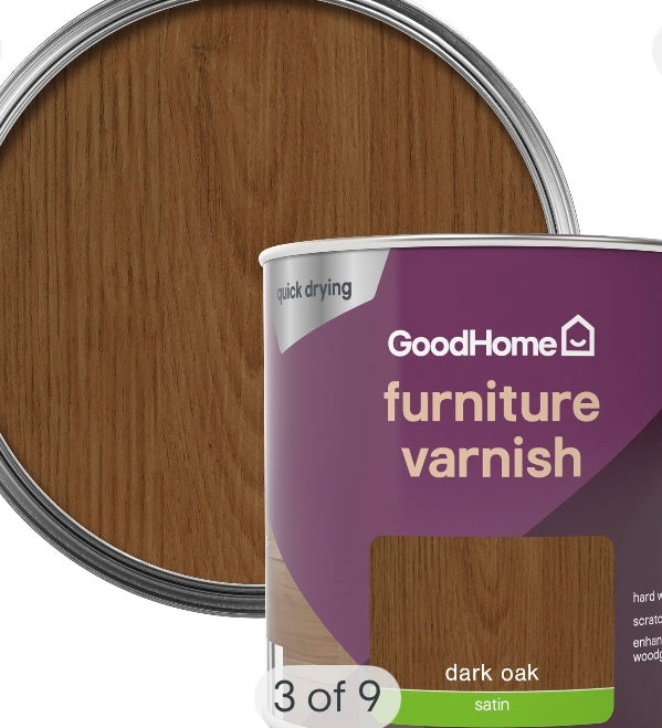 GoodHome Dark Oak Satin Multi-surface Furniture Wood varnish, 250ml (S590) (A*)