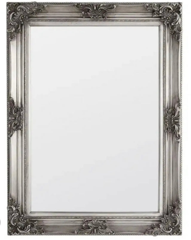 Ornate Silver Pewter Rectangular Wall Mirror (S830)