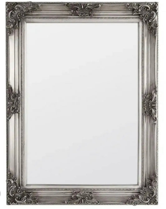 Ornate Silver Pewter Rectangular Wall Mirror (S830)