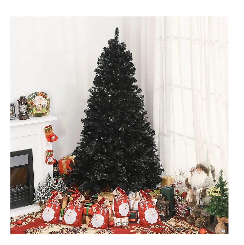 7ft Black Artificial Christmas Tree Xmas Pine Tree with Metal Stand & 1000 Branch Tips (S648)