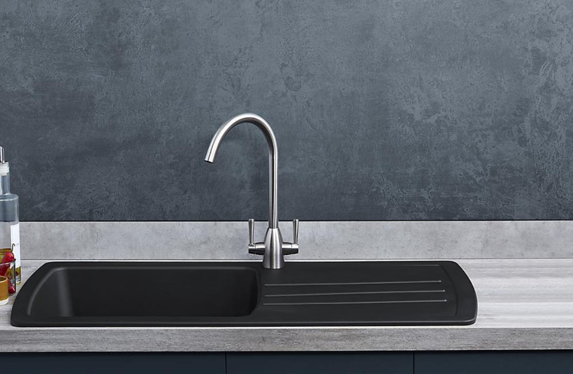 Liquida ZEN100BL 1.0 Bowl BIO Composite Reversible Black Kitchen Sink With Waste (R318)