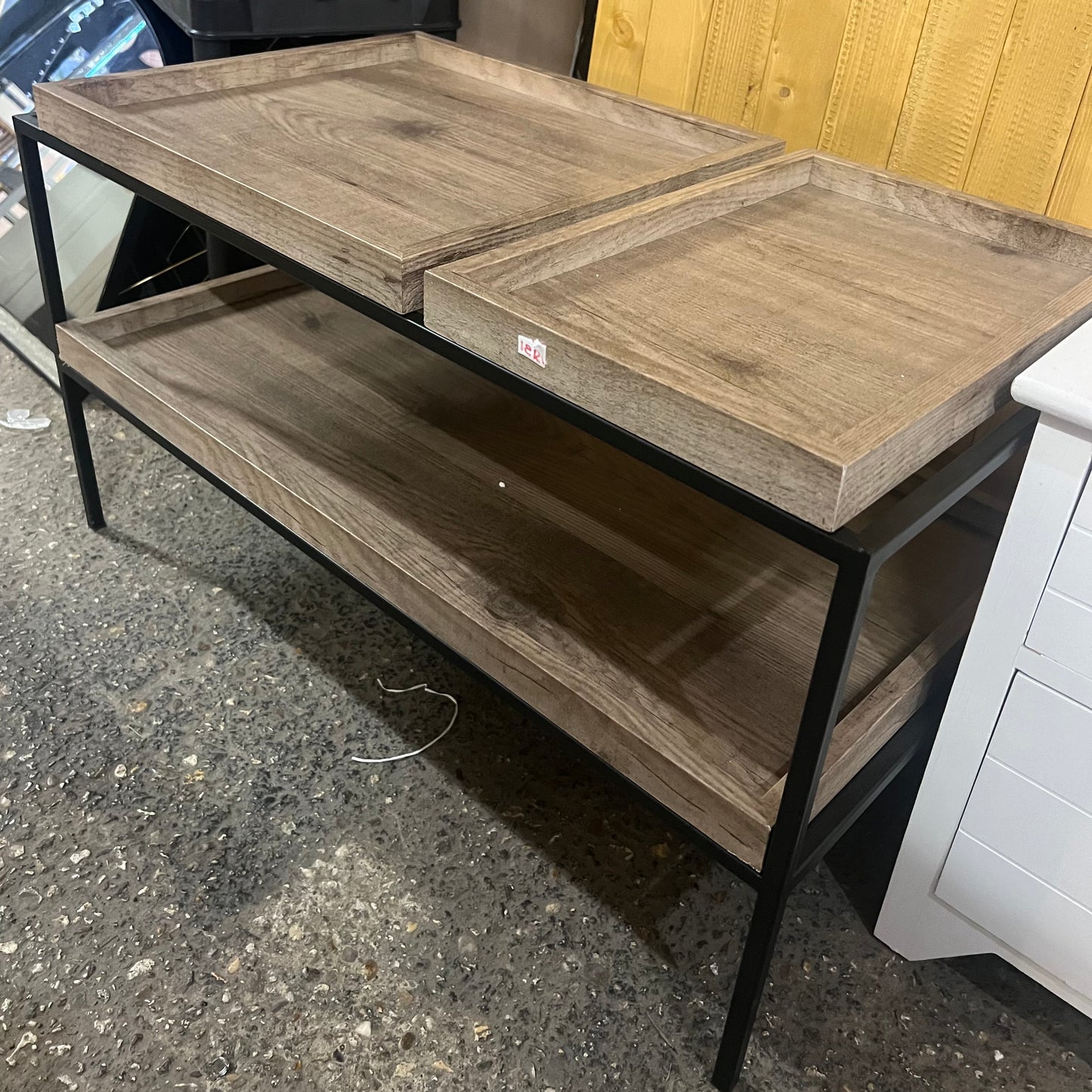 Black Metal Wooden Tray Top Coffee Table (R242)