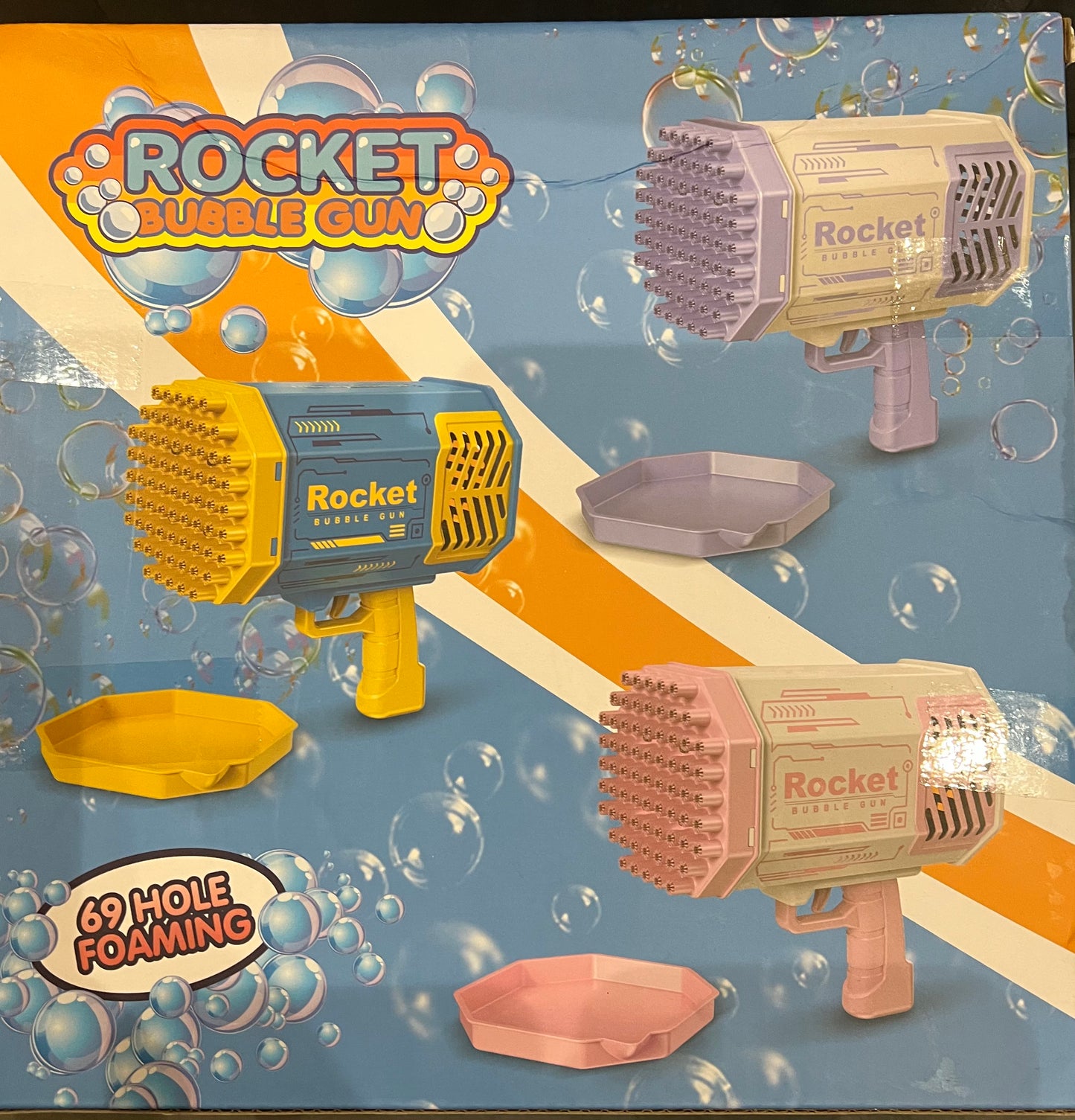 Rocket Bubble Guns with Thousands Bubbles and Colourful Lights Cool Outdoor Toys [Yellow&Blue] (J)