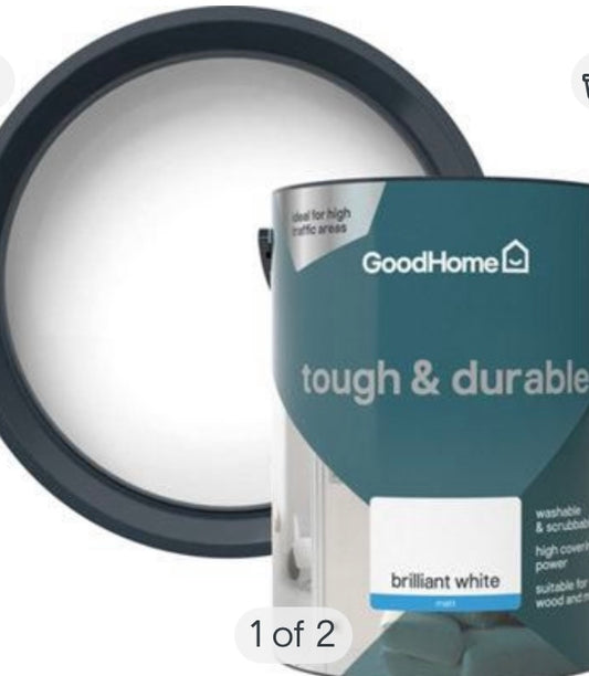 GoodHome Tough & Durable Brilliant white Matt Emulsion paint, 5L (S544)