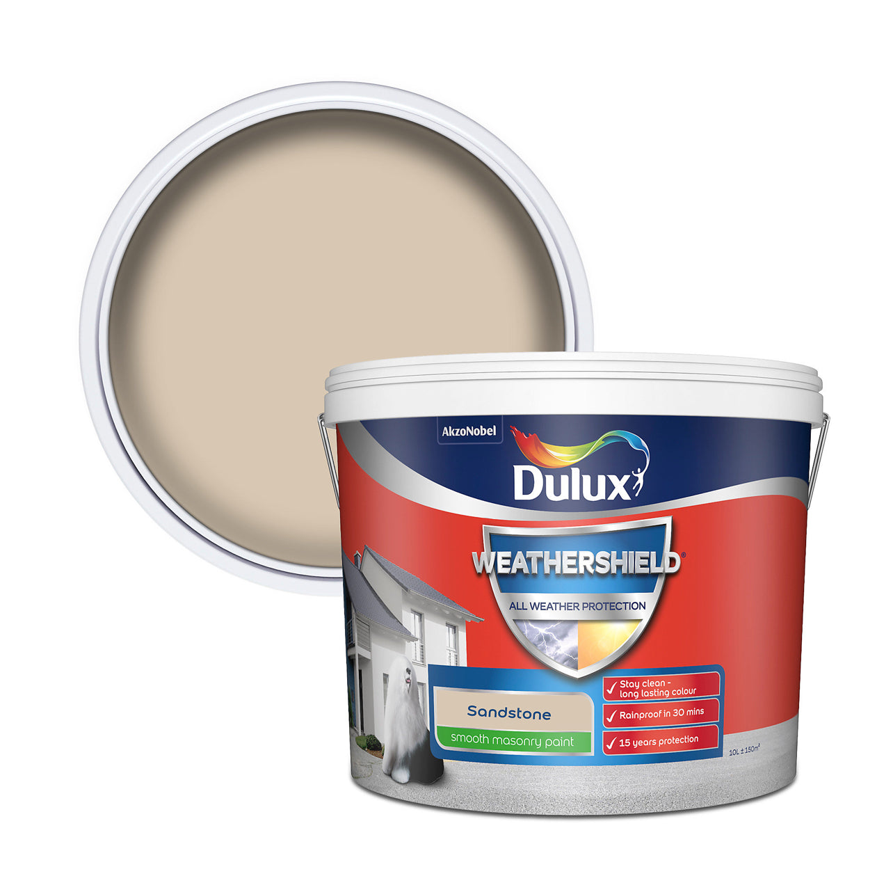 Dulux Weathershield Sandstone Smooth Matt Masonry paint, 10L (R278)