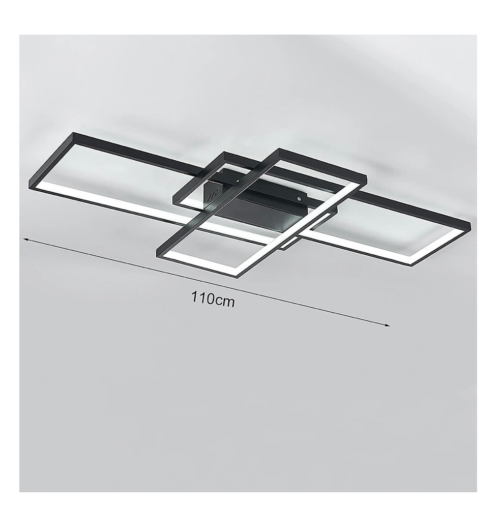 Black Frame Neutral Style Rectangular LED Semi Flush Ceiling Light Fixture 110cm Cool White (S661)