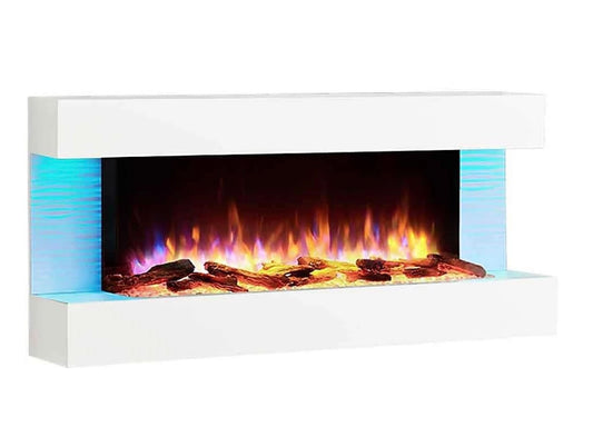 FLAMME Wall Mounted Fireplace up to 60" with 3 Flame Colours and 13 Mood Lighting Options (50" WHITE) (S635)