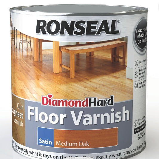 Ronseal Diamond Hard Floor Varnish Medium oak Satin Wood Floor Varnish, 2.5L (S725) (A*)