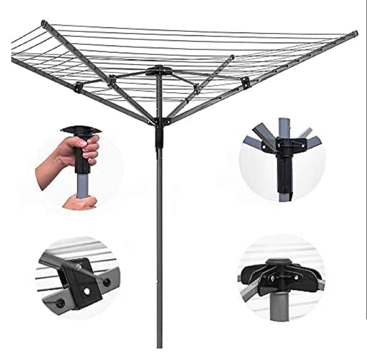 Abaseen 40m Grey Rotary Washing Lines Heavy Duty Folding 4 Arm Garden Clothes Airer Dryer Comes with Cover & Metal Ground Spike (R367)