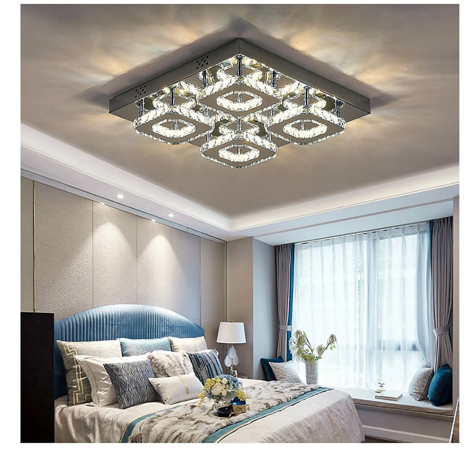 Square Large Glamourous Crystal Chrome effect LED Ceiling Light Fixture 42x42 cm (S662)