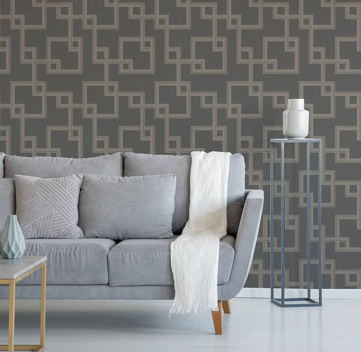 GoodHome Amfi Grey Metallic effect Geometric Textured Wallpaper R238 (G*)