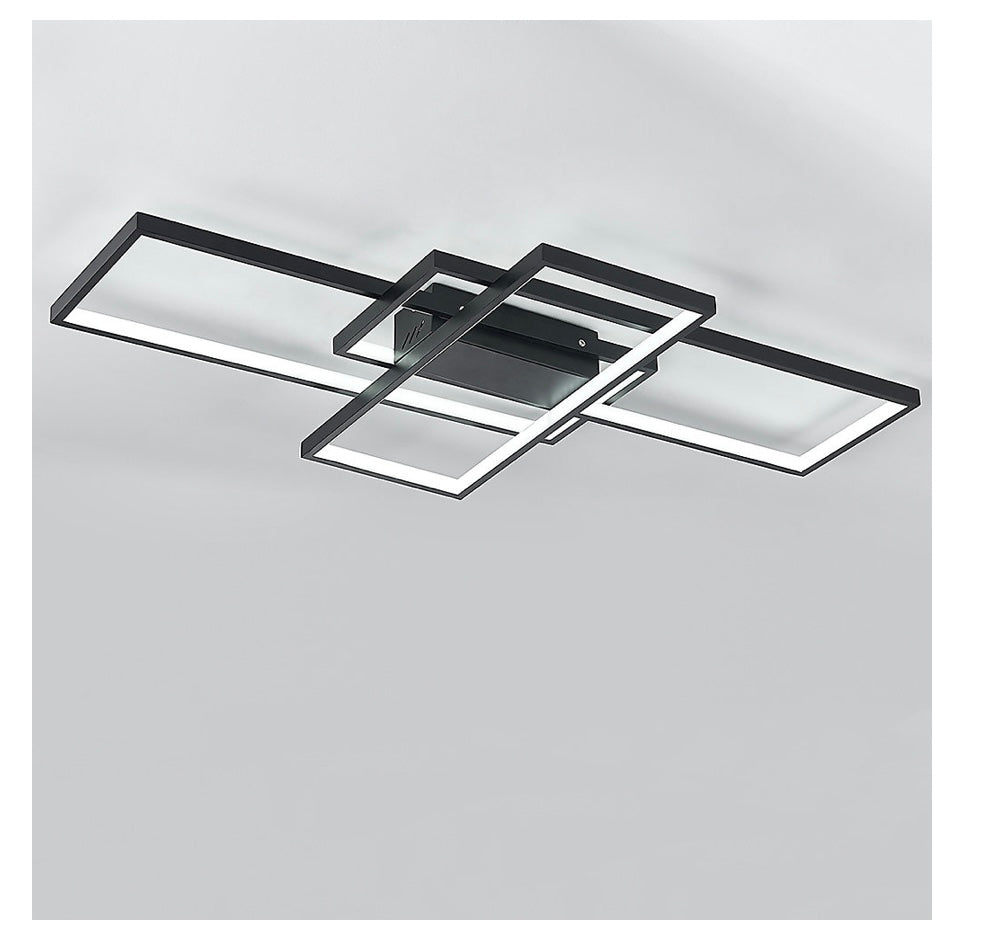 Black Frame Neutral Style Rectangular LED Semi Flush Ceiling Light Fixture 90cm Cool White (S651)