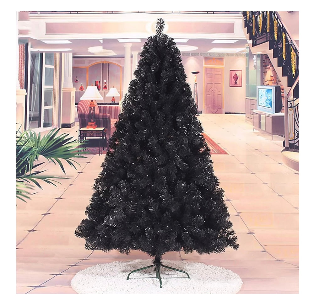 7ft Black Artificial Christmas Tree Xmas Pine Tree with Metal Stand & 1000 Branch Tips (S648)