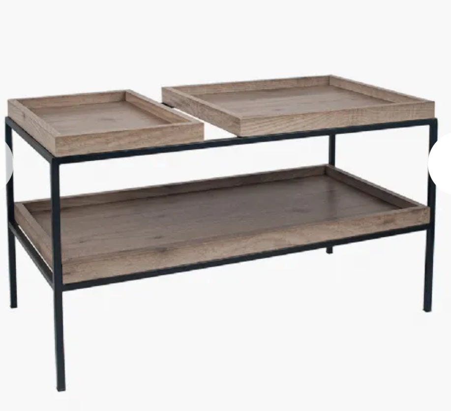 Black Metal Wooden Tray Top Coffee Table (R242)