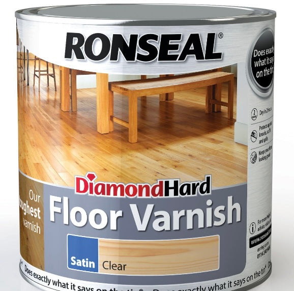 Ronseal Diamond Hard Floor Varnish Clear Satin Wood Floor Varnish, 2.5L (S726) (E*)