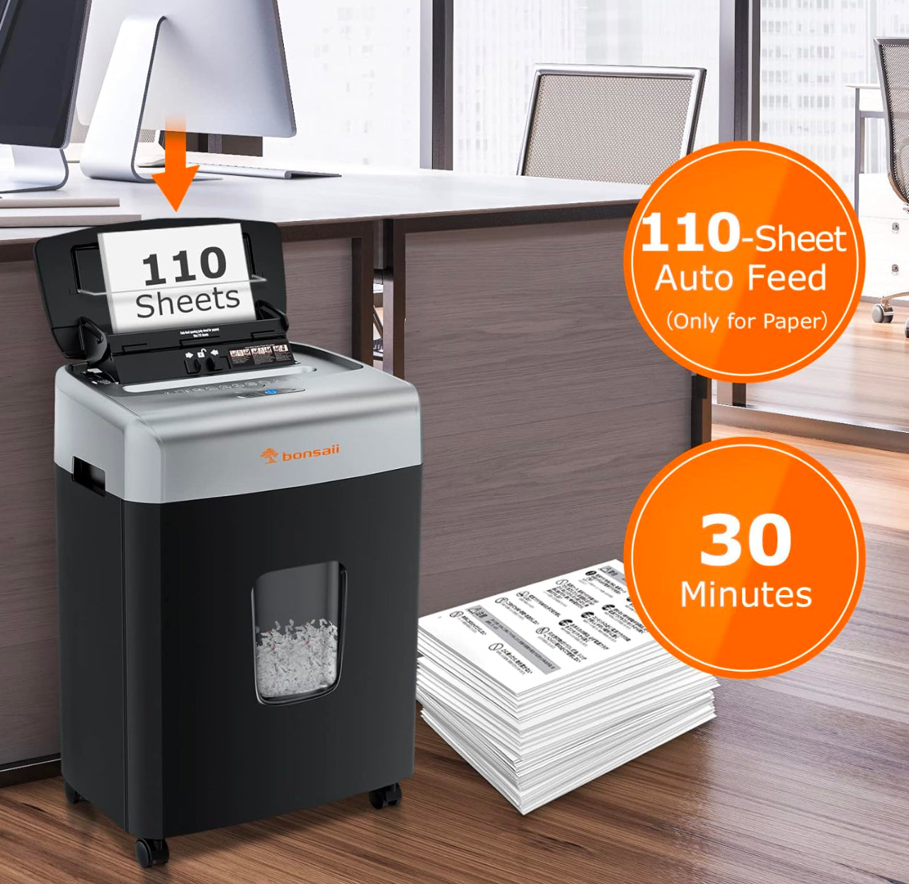 Bonsaii 110-Sheet Auto Feed Office Paper Shredder (R412)