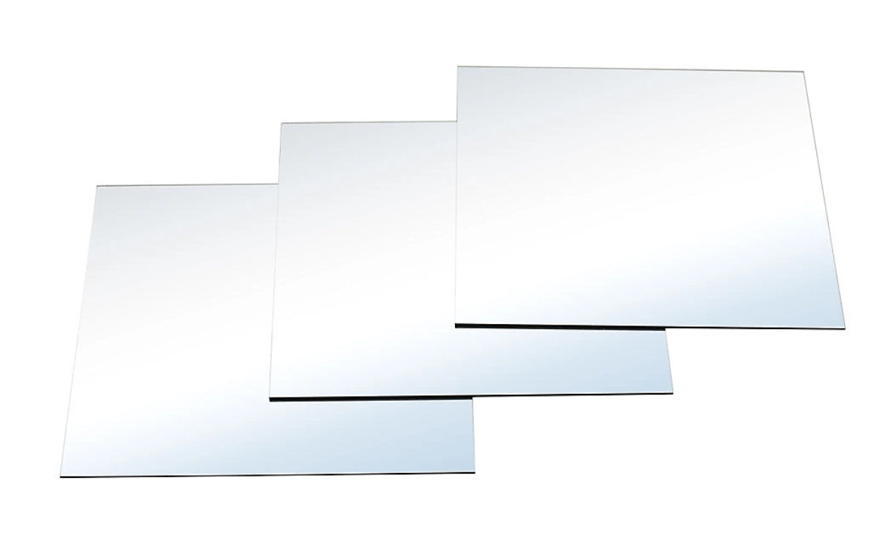 Set of 3 Clear Square Frameless Wall Mirror Tiles 400 x 400 mm (R359)(R2)