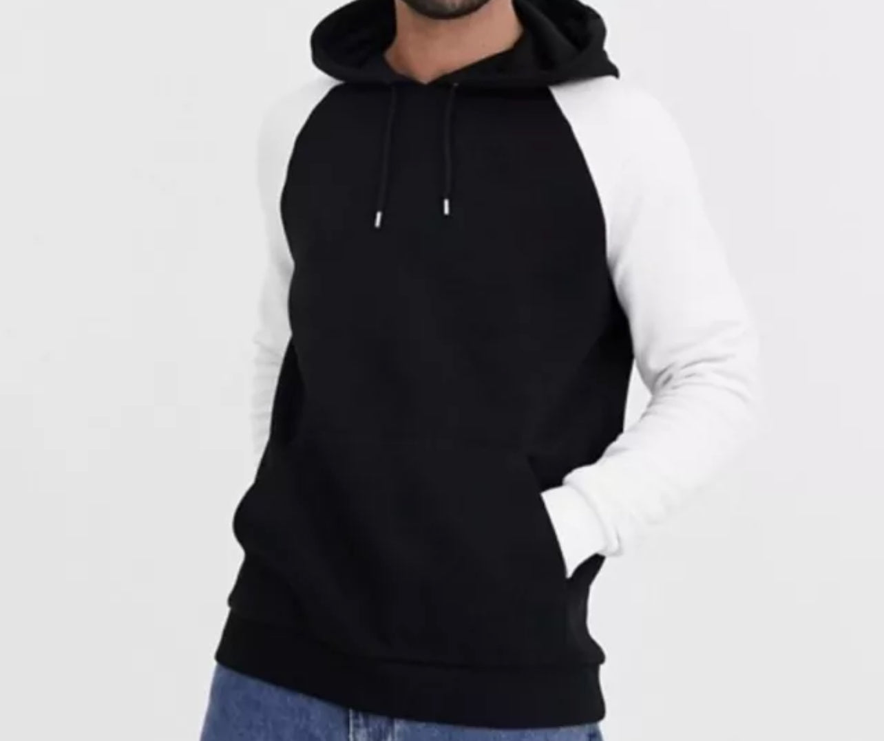 Mens Hoodie Black With White Reglan Sleeve Asos XS (R428) (I)