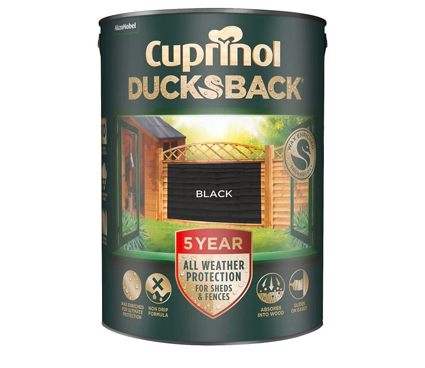 Cuprinol 5 year ducksback Black Matt Exterior Wood paint, 5L (S765)