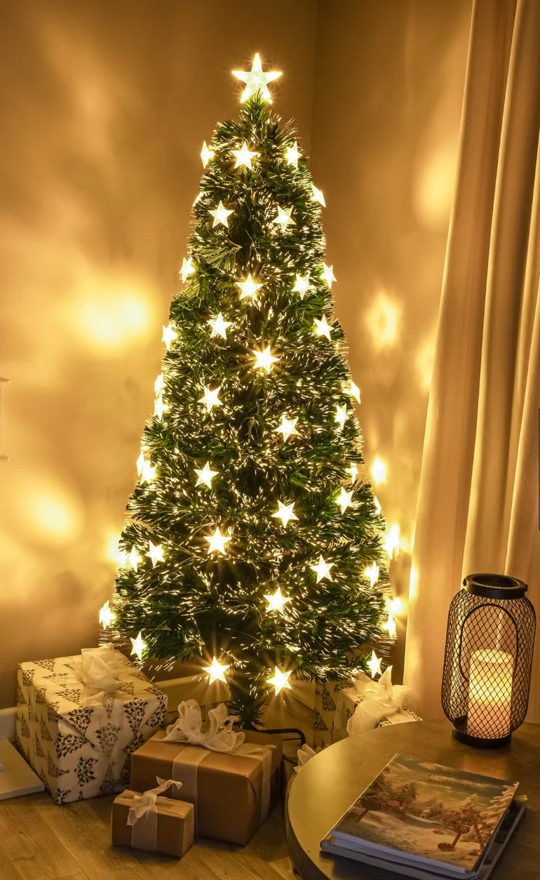 6ft Green Fibre Optic Christmas Tree with Warm White Fibre Optics, LED Lights and Stars (R411) [Room 2]