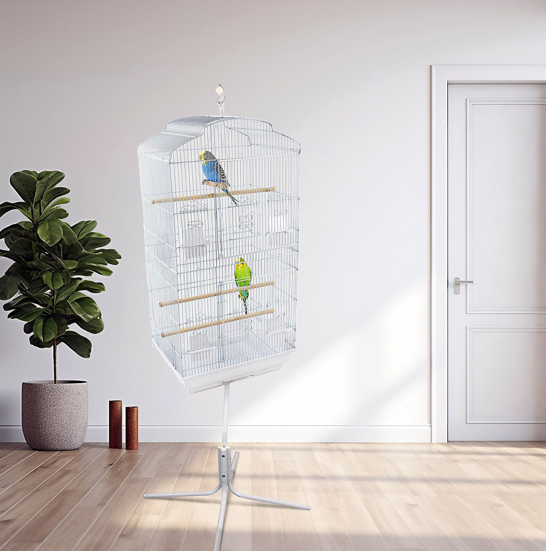 Large Metal Bird Cage White With Swing (R372) Room2L