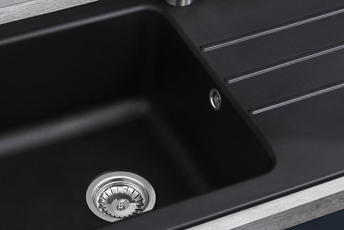 Liquida ZEN100BL 1.0 Bowl BIO Composite Reversible Black Kitchen Sink With Waste (R318)