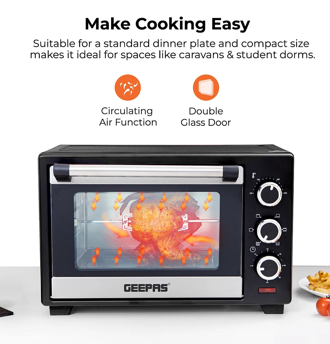 Geepas 38L Mini Oven and Grill, 1600W Electric Mini Oven with Rotisserie (R164)