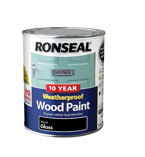 Ronseal Weatherproof Wood Paint Black Gloss Exterior Wood paint, 750ml (S471)