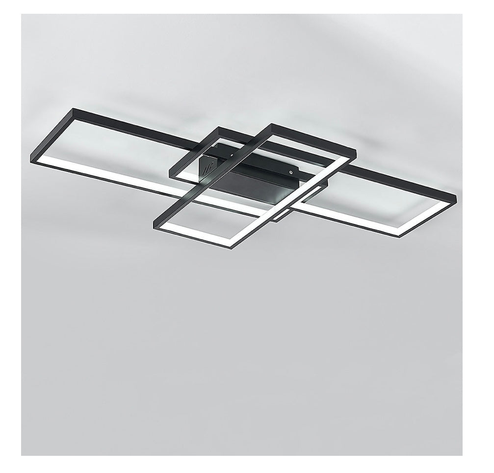 Black Frame Neutral Style Rectangular LED Semi Flush Ceiling Light Fixture 110cm Cool White (S661)