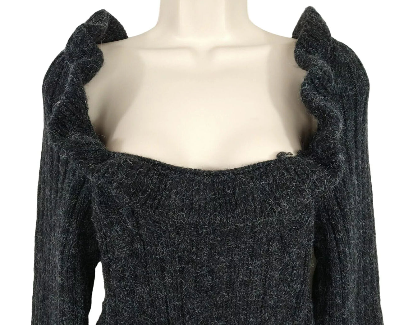 Topshop Open Back Ruffle Sweater Women Charcoal Long Sleeve XS (S25) (M)