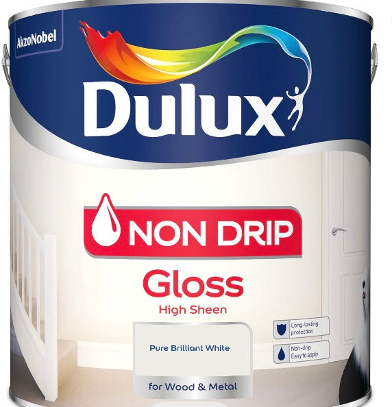 Dulux Non-drip Pure brilliant white High gloss Trim paint, 2.5L (S600) J*