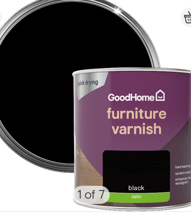 GoodHome Black Satin Multi-surface Furniture Wood varnish, 250ml (S588) (A*)