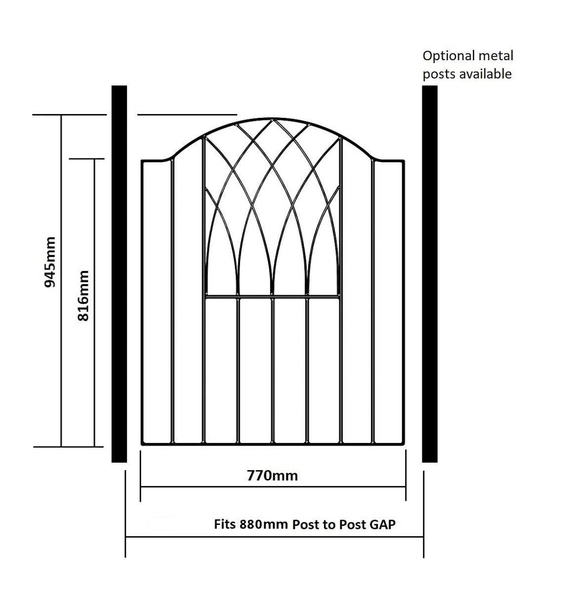 ABBI Metal Low Bow Top Garden Gate 880mm GAP x 942mm High VESB (R173)